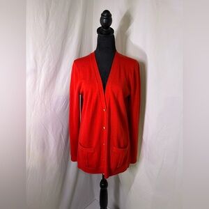Red Orange Wool Blend Cardigan Gold Buttons Large Banana Republic Preppy Holiday